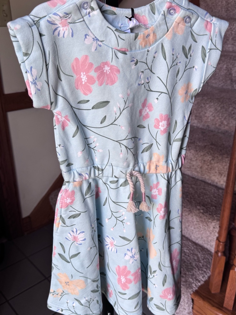 NWT Girls’ Deux Par Deux Printed French Terry Dress - Baby Blue Flowers - Picture 3 of 6